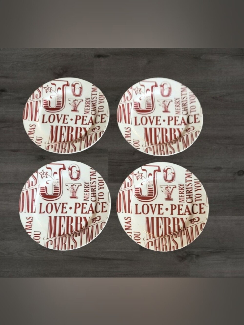 Ciroa Simple Serve Christmas Porcelain Plates Set (4) Red/white Holiday Joy Love